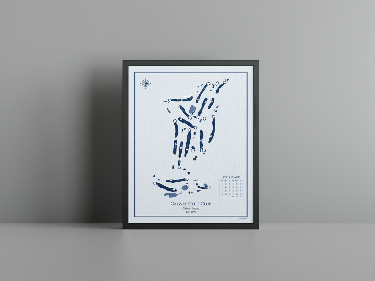 Galway Golf Club golf course print, blue frame