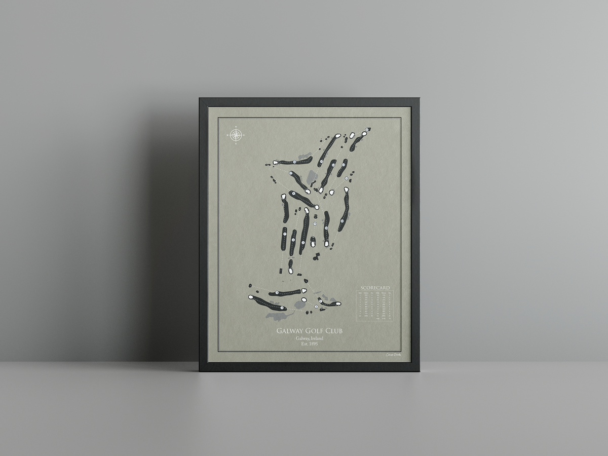 Galway Golf Club golf course print, brown frame