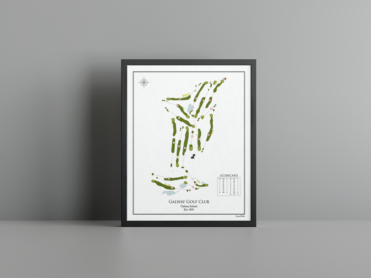 Galway Golf Club golf course print, white frame