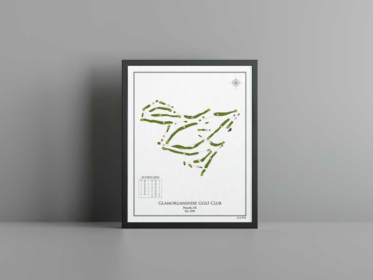 Glamorganshire Golf Club golf course print, white frame