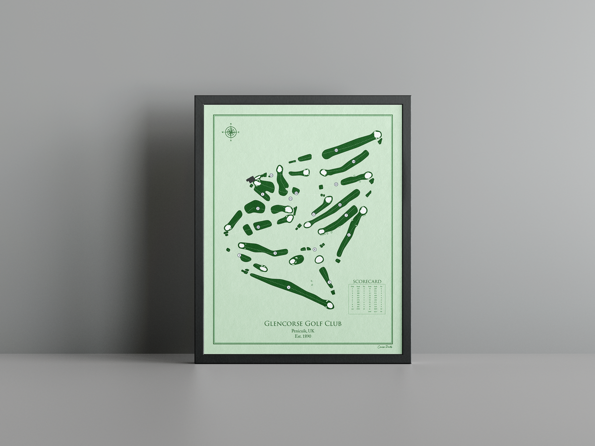 Glencorse Golf Club golf course print, green frame