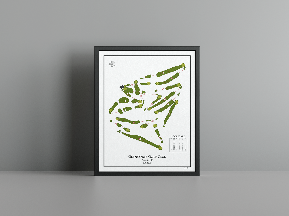 Glencorse Golf Club golf course print, white frame