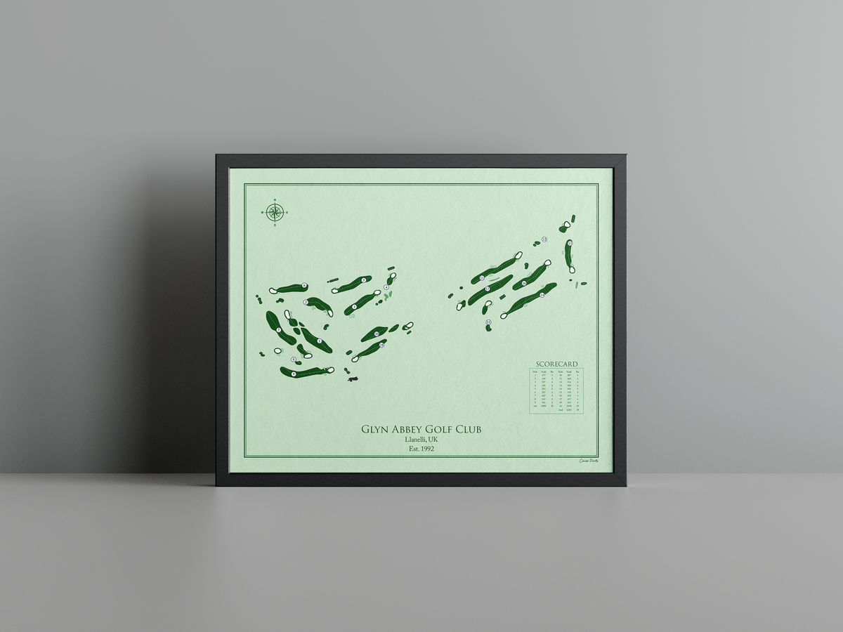 Glyn Abbey Golf Club golf course print, green frame
