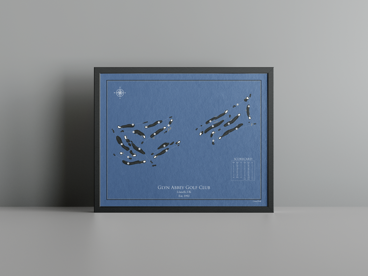 Glyn Abbey Golf Club golf course print, navy frame