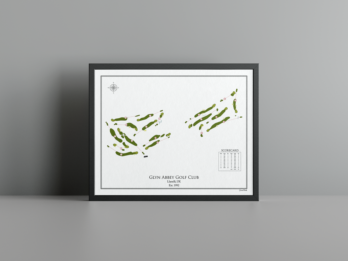 Glyn Abbey Golf Club golf course print, white frame