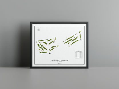 Glyn Abbey Golf Club golf course print, white frame