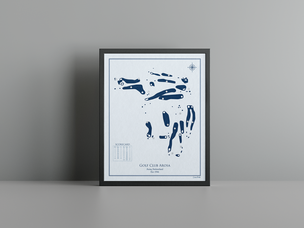Golf Club Arosa golf course print, blue frame
