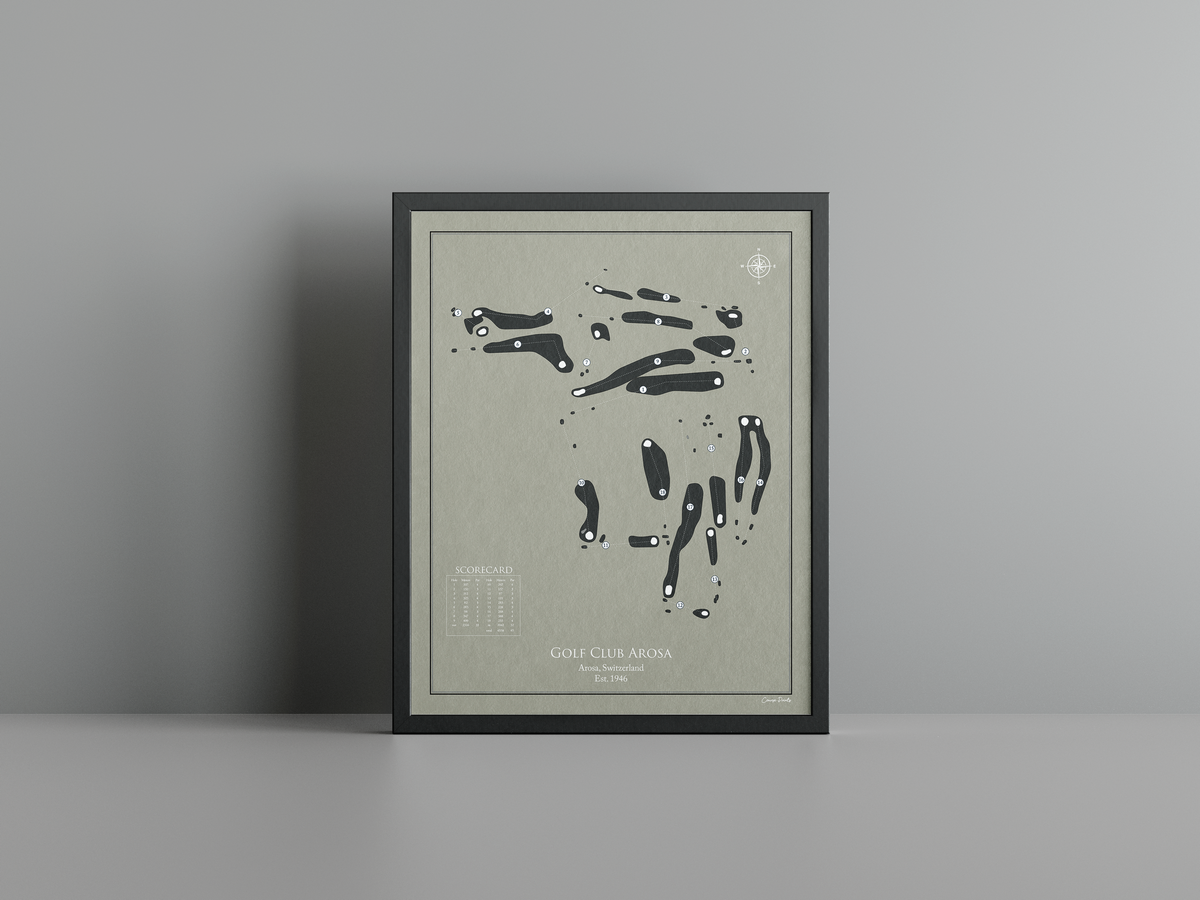 Golf Club Arosa golf course print, brown frame