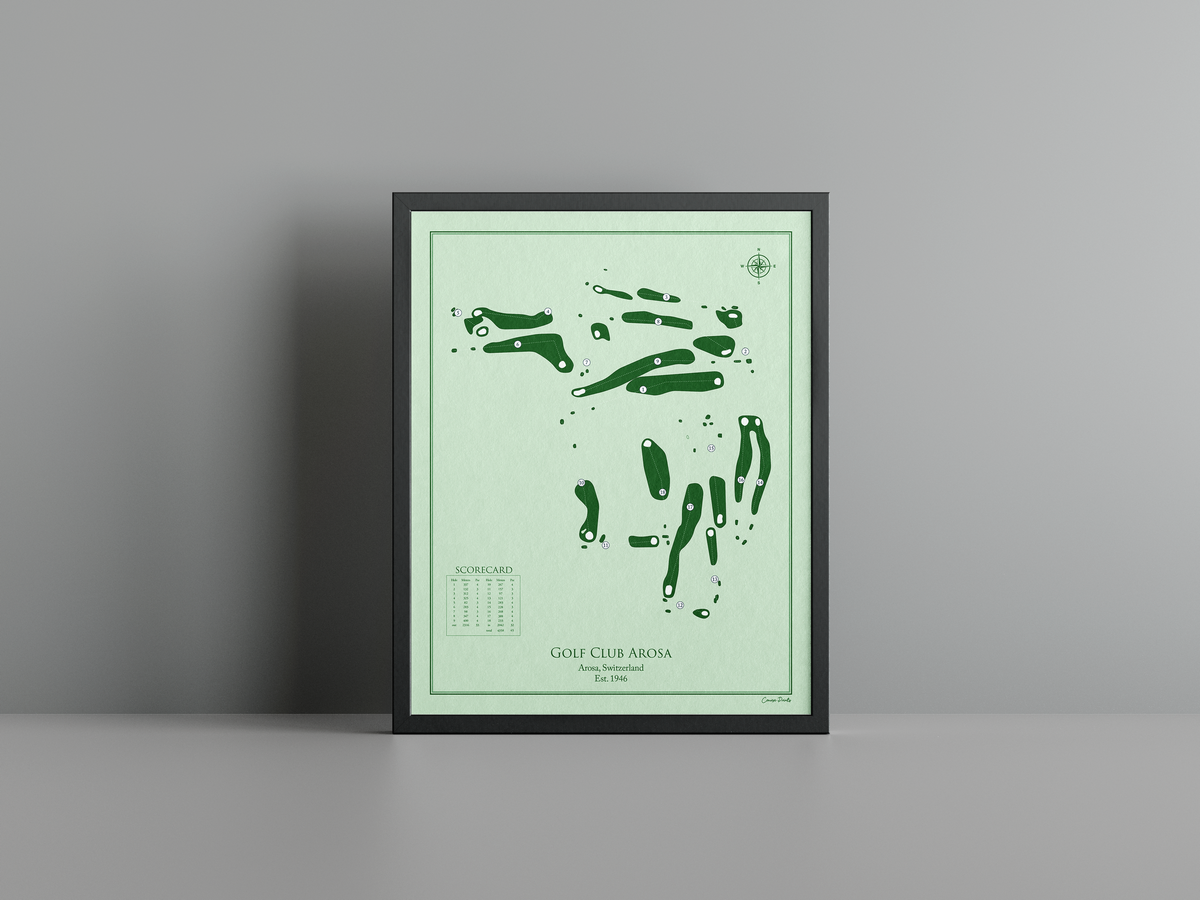 Golf Club Arosa golf course print, green frame
