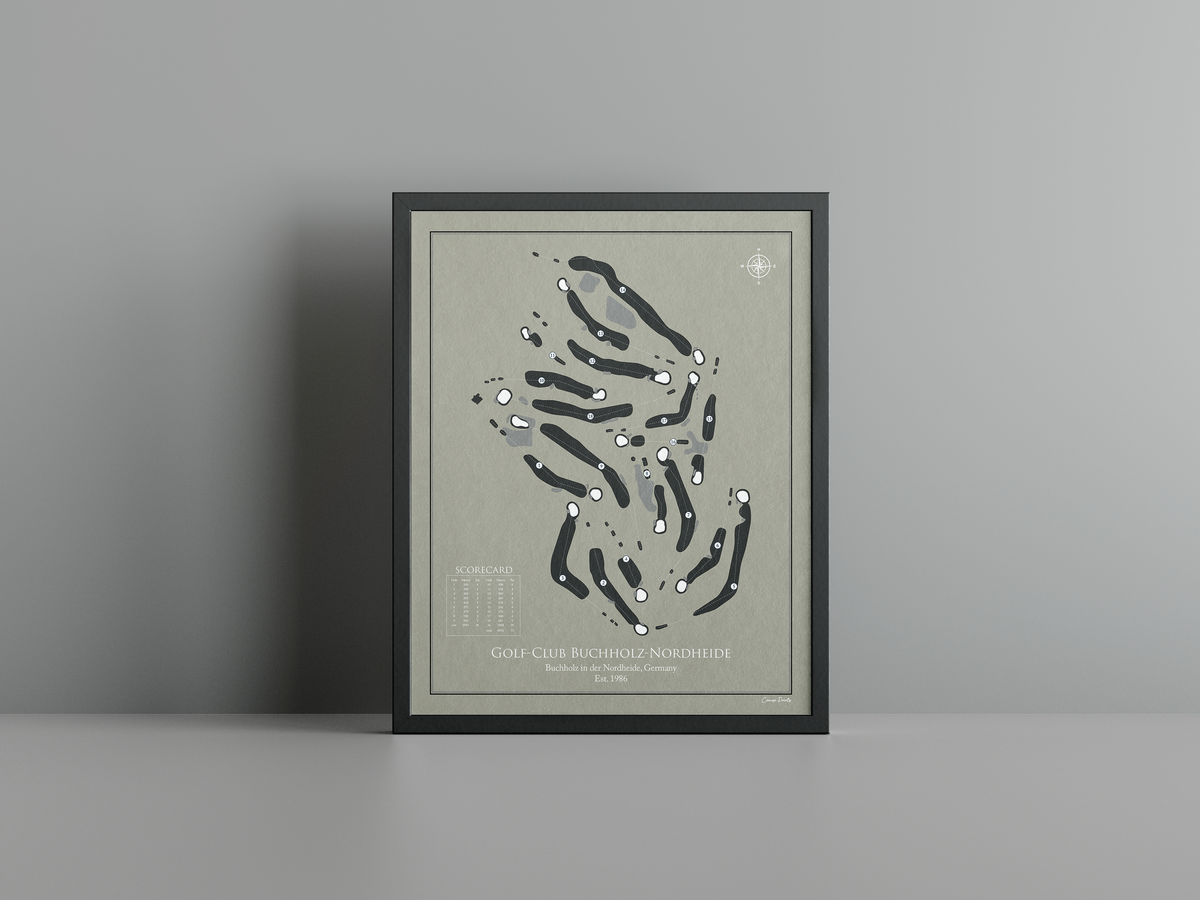 Golf-Club Buchholz-Nordheide golf course print, brown frame