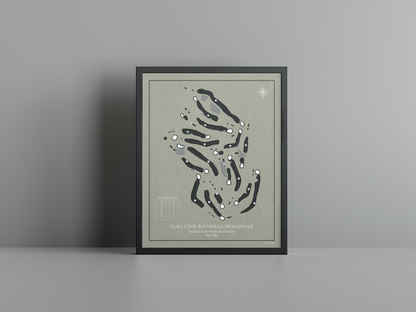 Golf-Club Buchholz-Nordheide golf course print, brown frame