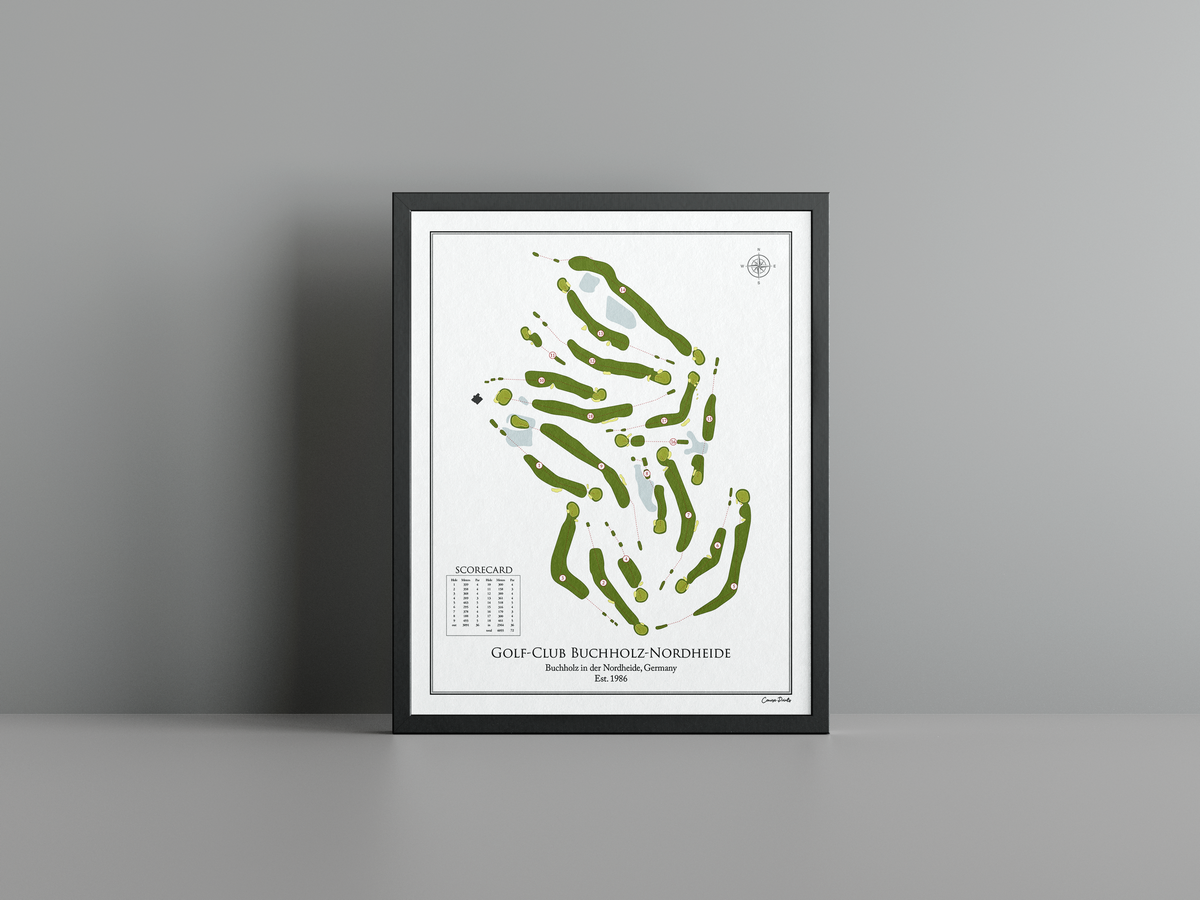 Golf-Club Buchholz-Nordheide golf course print, white frame