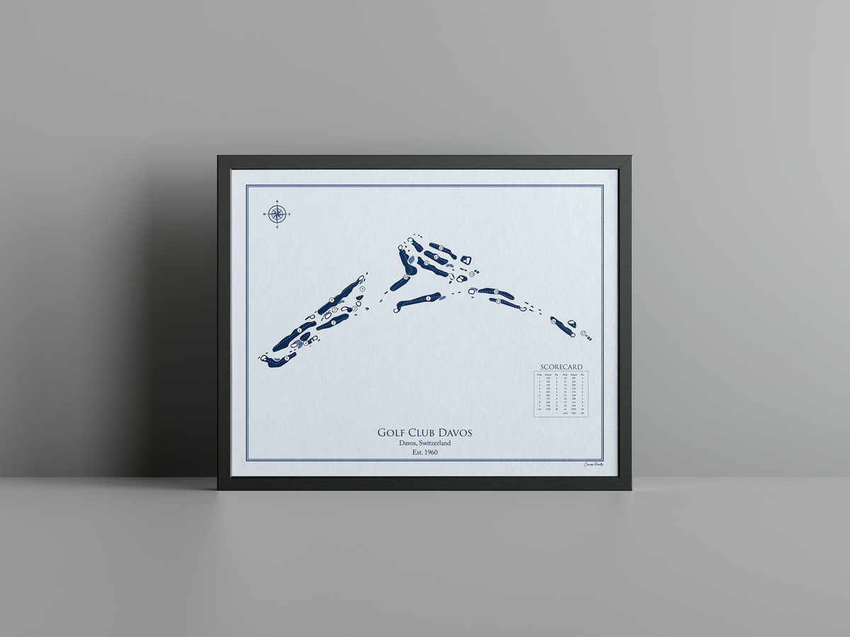 Golf Club Davos golf course print, blue frame