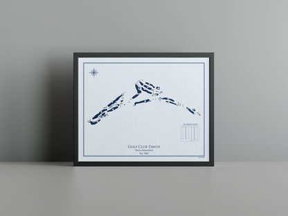 Golf Club Davos golf course print, blue frame