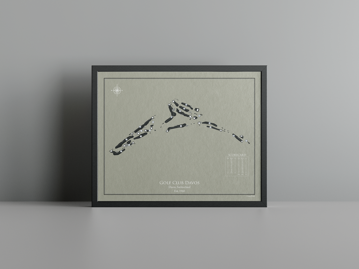Golf Club Davos golf course print, brown frame