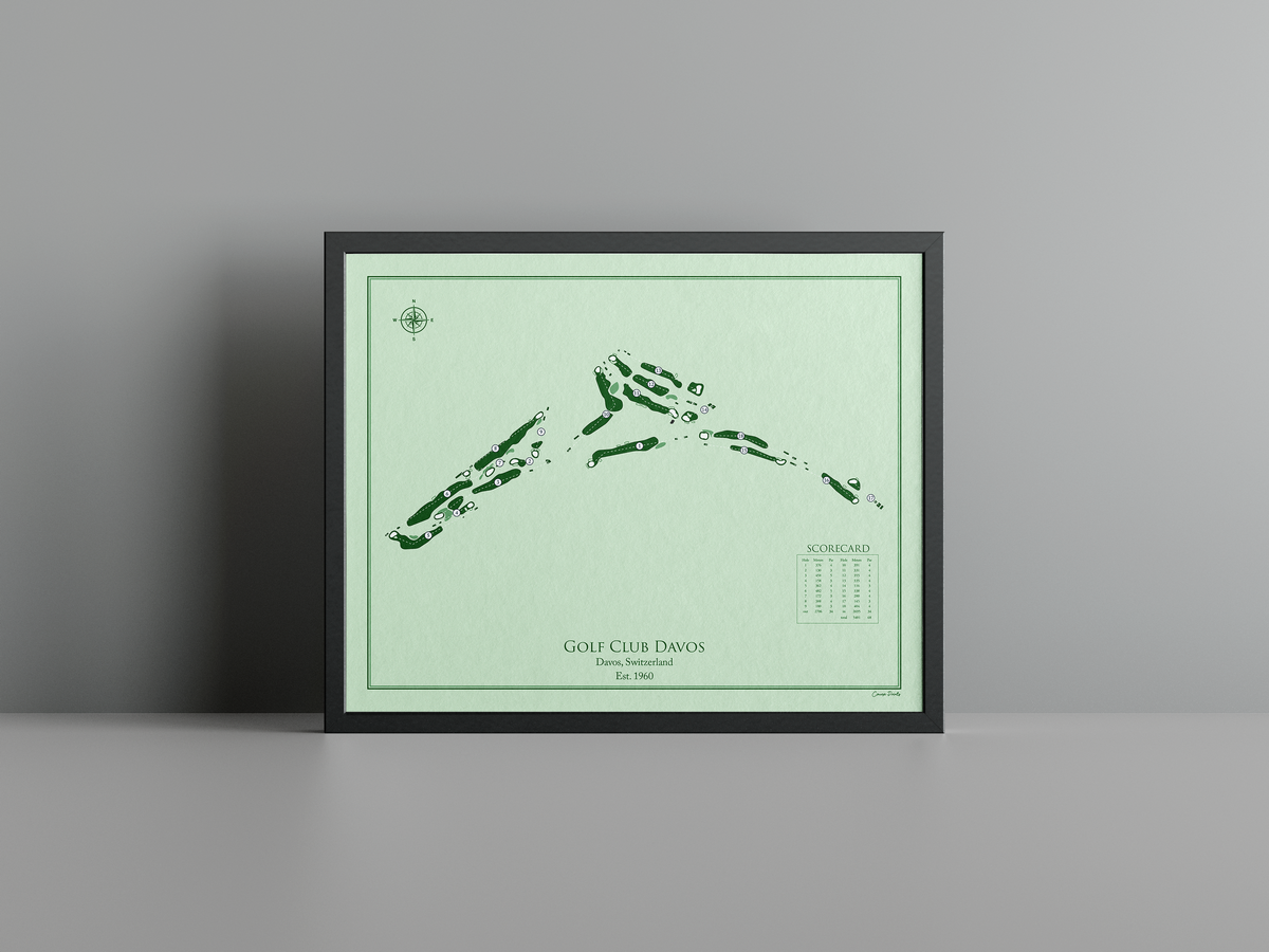 Golf Club Davos golf course print, green frame
