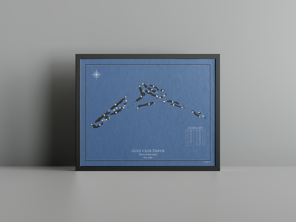 Golf Club Davos golf course print, navy frame
