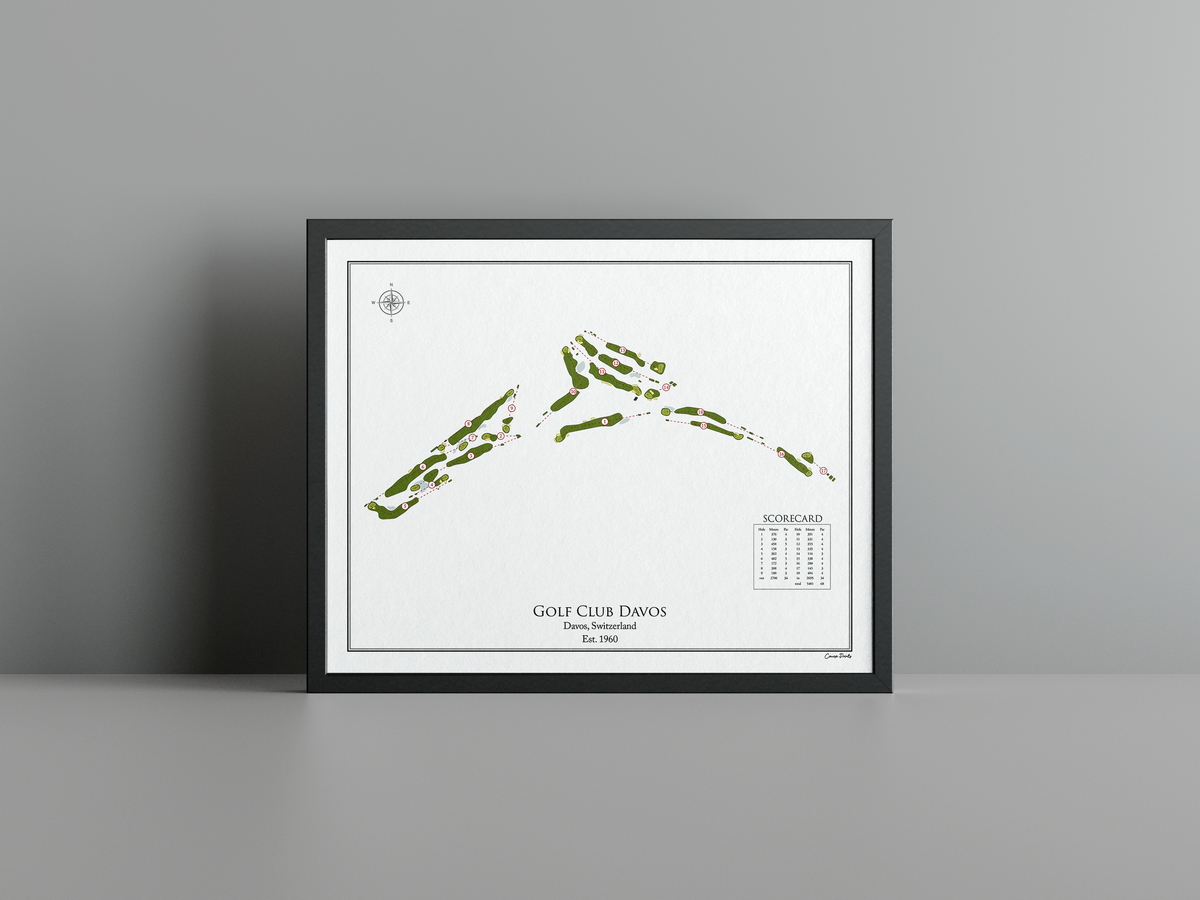 Golf Club Davos golf course print, white frame