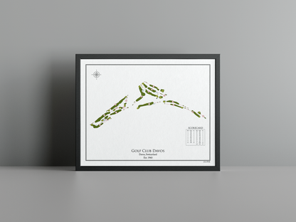 Golf Club Davos golf course print, white frame