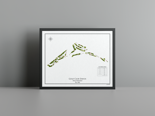 Golf Club Davos golf course print, white frame