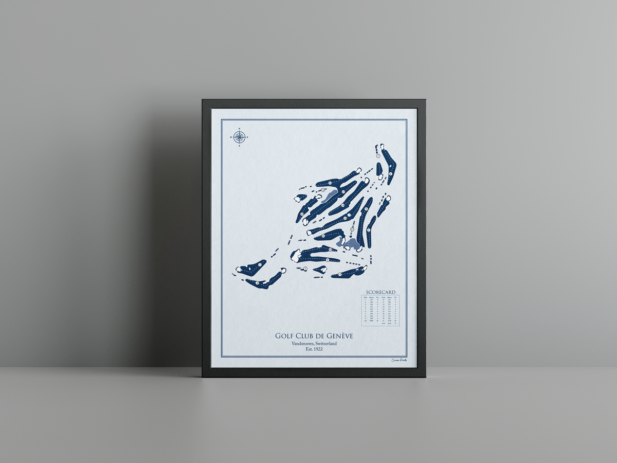 Golf Club de Genève golf course print, blue frame