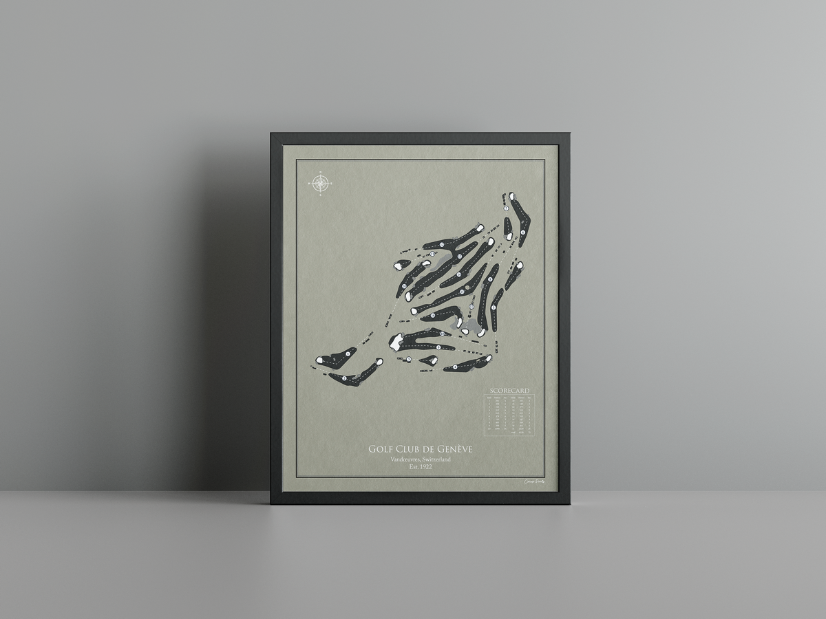 Golf Club de Genève golf course print, brown frame