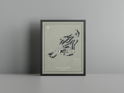 Golf Club de Genève golf course print, brown frame