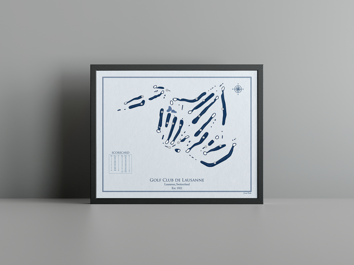 Golf Club de Lausanne golf course print, blue frame