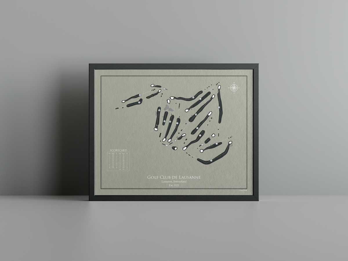 Golf Club de Lausanne golf course print, brown frame