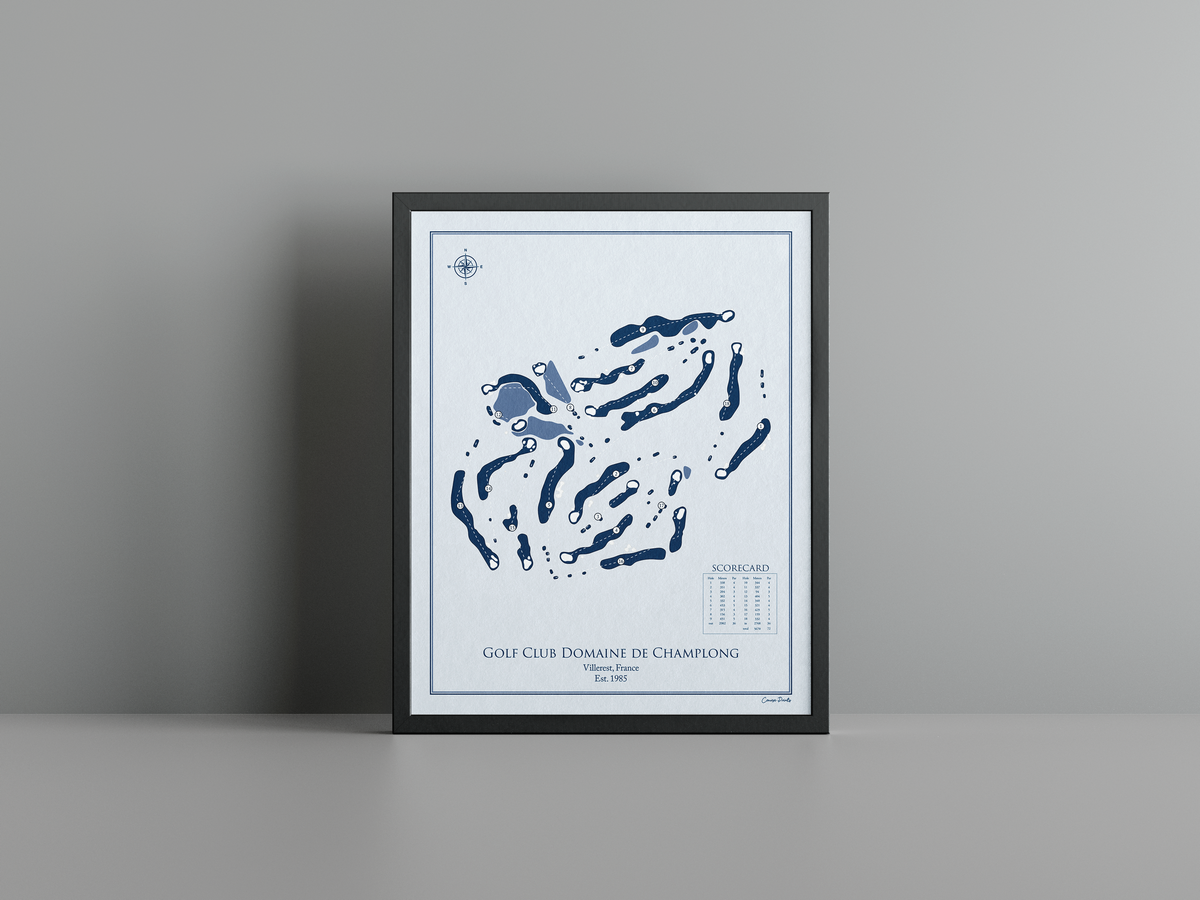 Golf Club Domaine de Champlong golf course print, blue frame