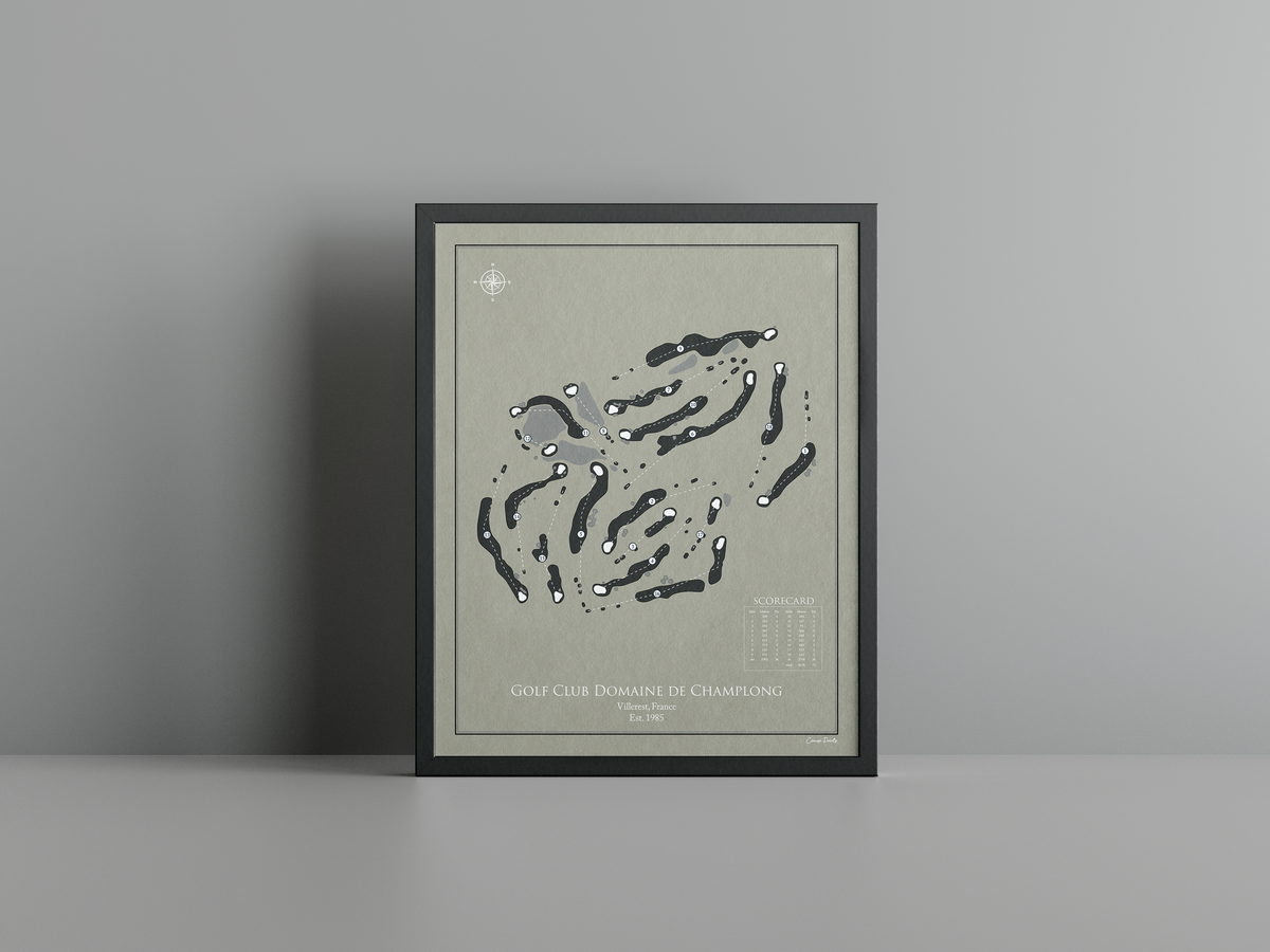 Golf Club Domaine de Champlong golf course print, brown frame