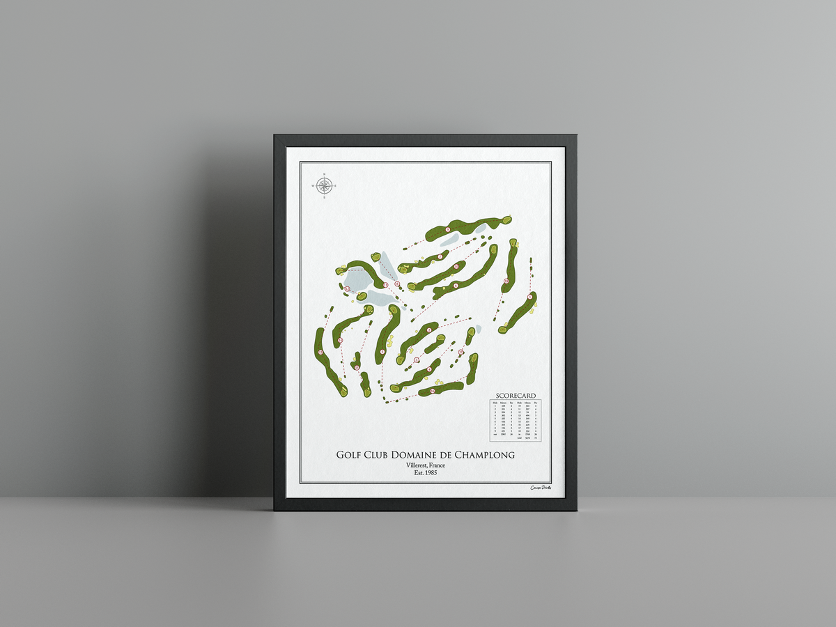 Golf Club Domaine de Champlong golf course print, white frame