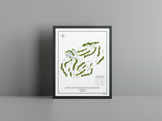 Golf Club Domaine de Champlong golf course print, white frame