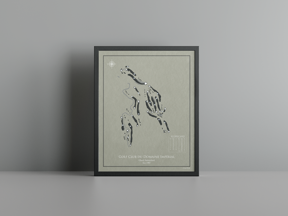 Golf Club du Domaine Impérial golf course print, brown frame