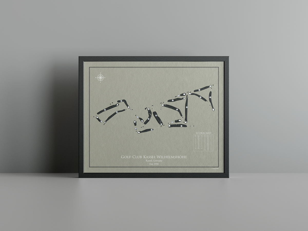Golf-Club Kassel-Wilhelmshöhe golf course print, brown frame