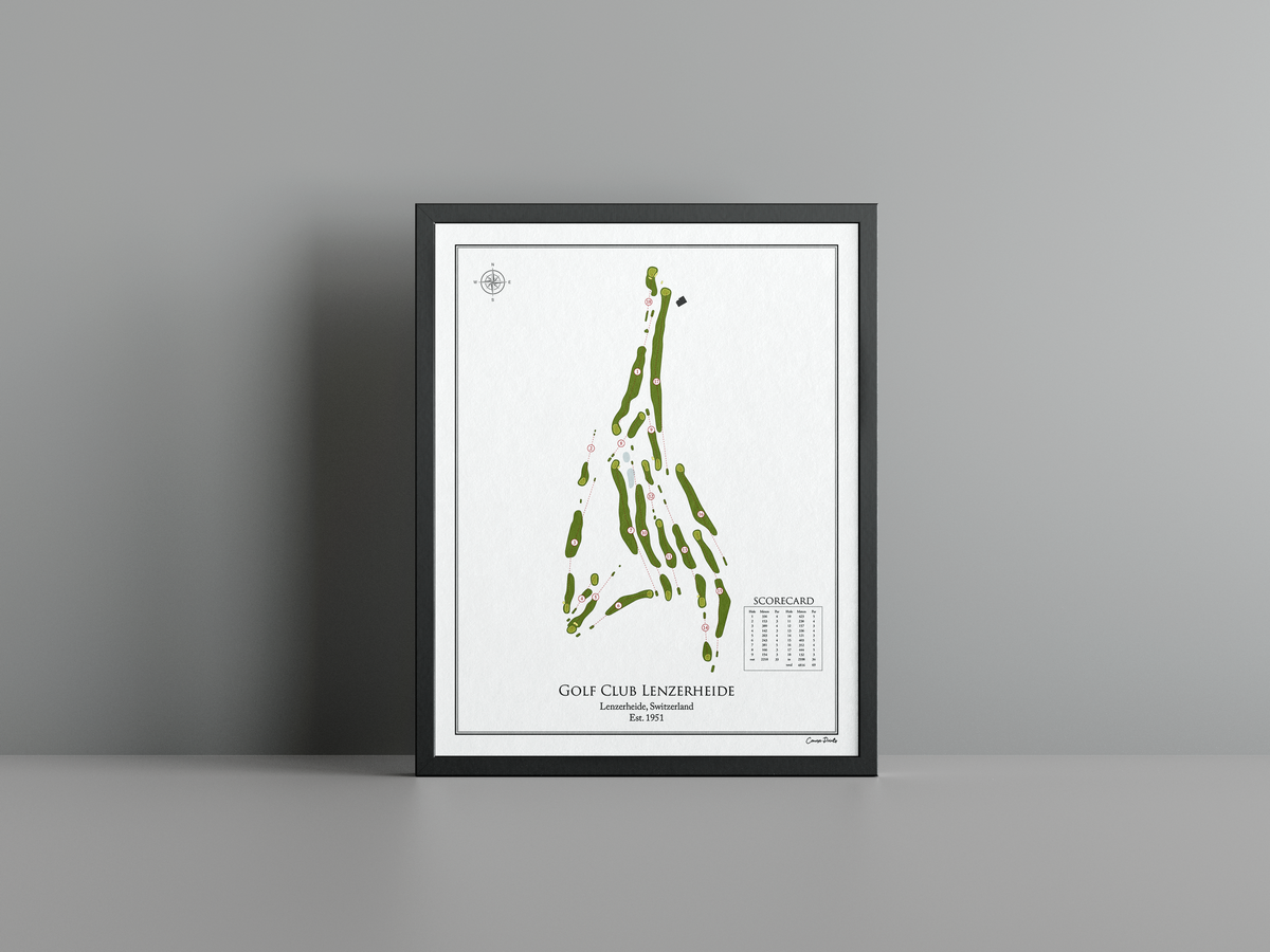 Golf Club Lenzerheide golf course print, white frame