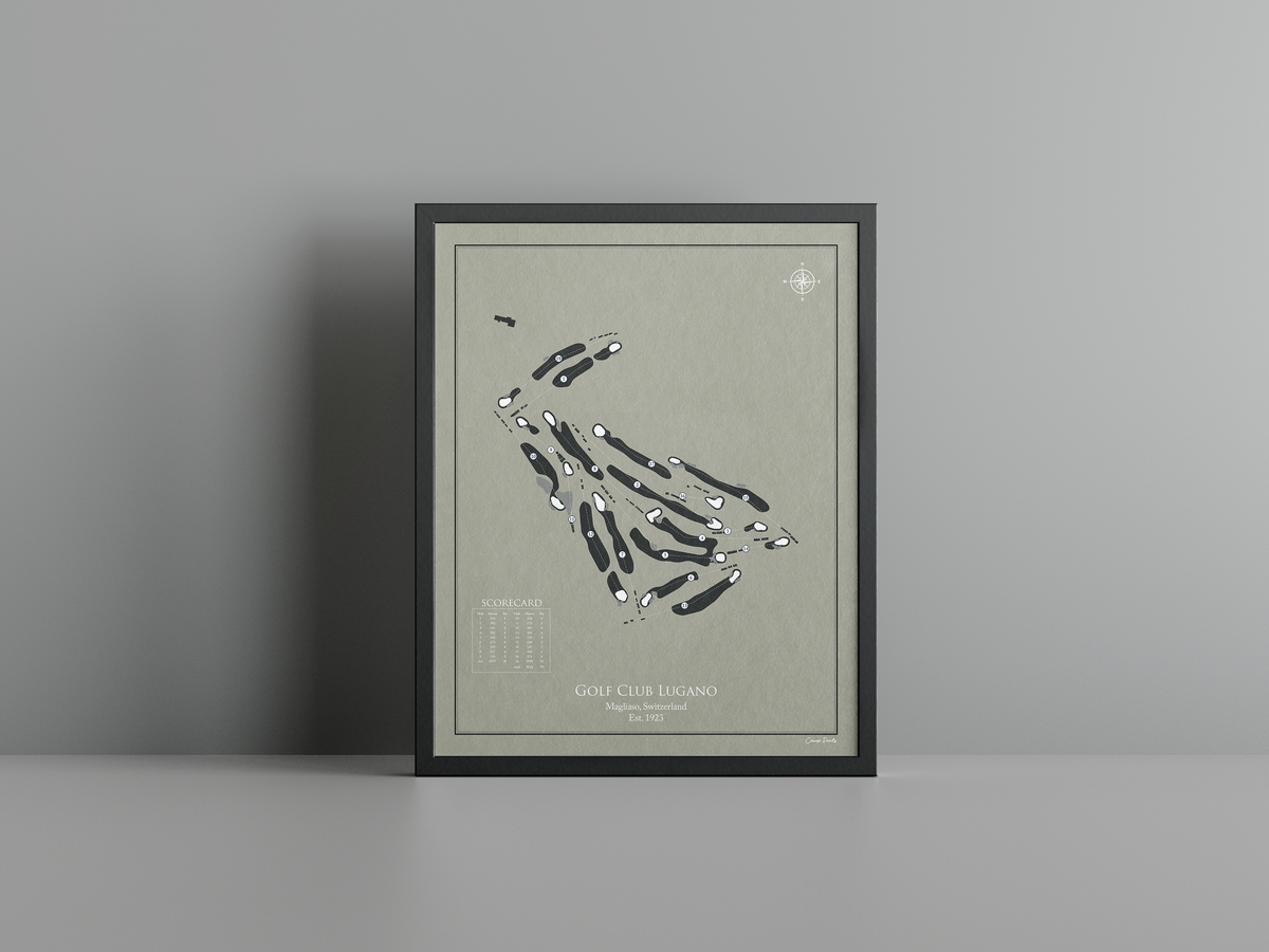 Golf Club Lugano golf course print, brown frame