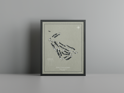 Golf Club Lugano golf course print, brown frame