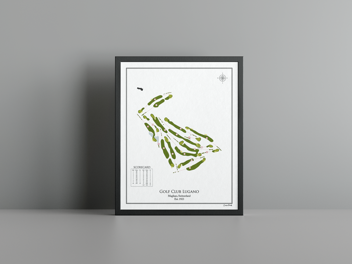 Golf Club Lugano golf course print, white frame