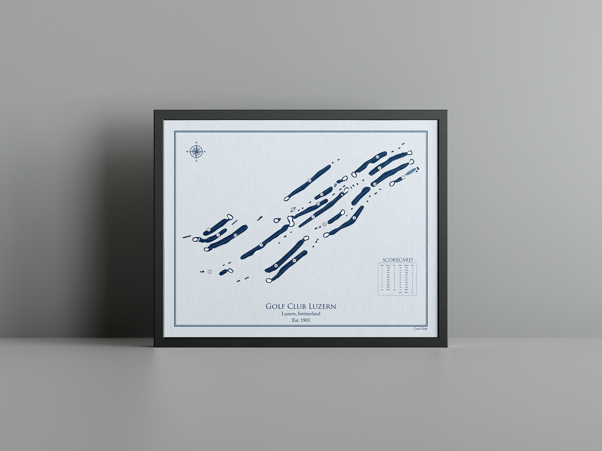 Golf Club Luzern golf course print, blue frame