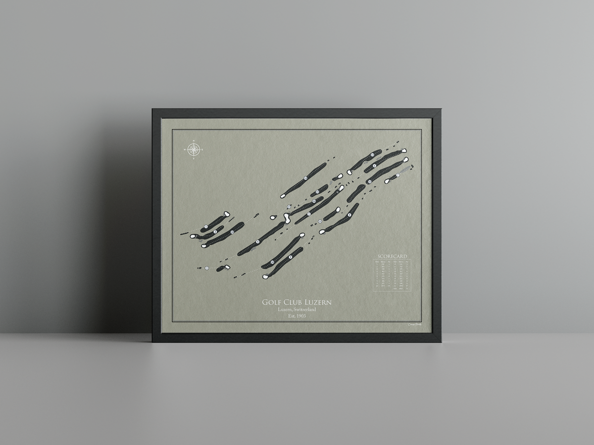 Golf Club Luzern golf course print, brown frame