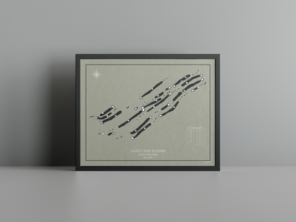 Golf Club Luzern golf course print, brown frame