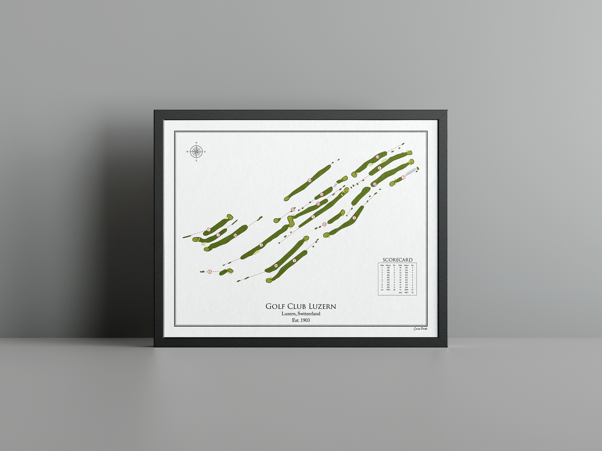 Golf Club Luzern golf course print, white frame