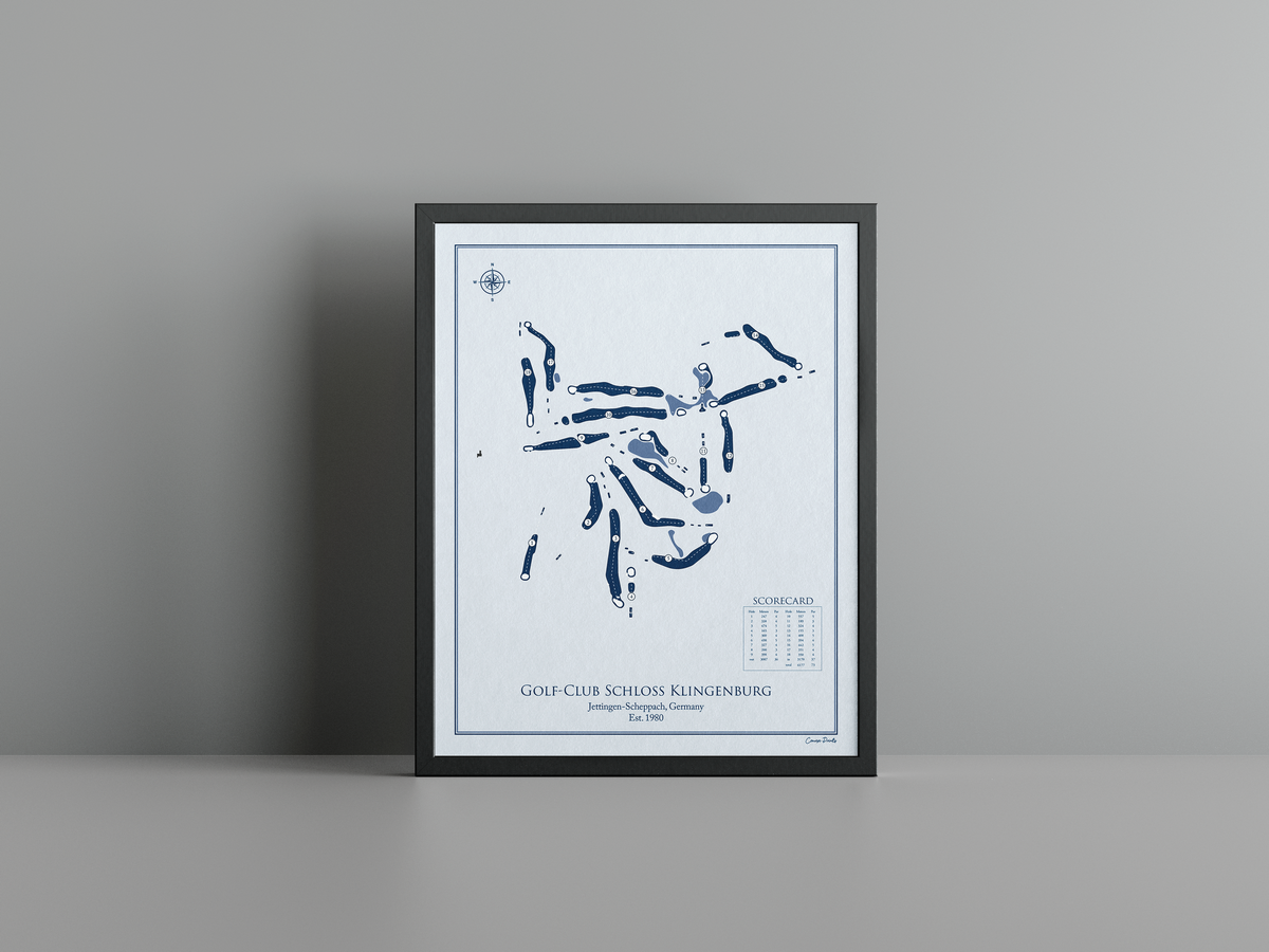 Golf-Club Schloss Klingenburg golf course print, blue frame