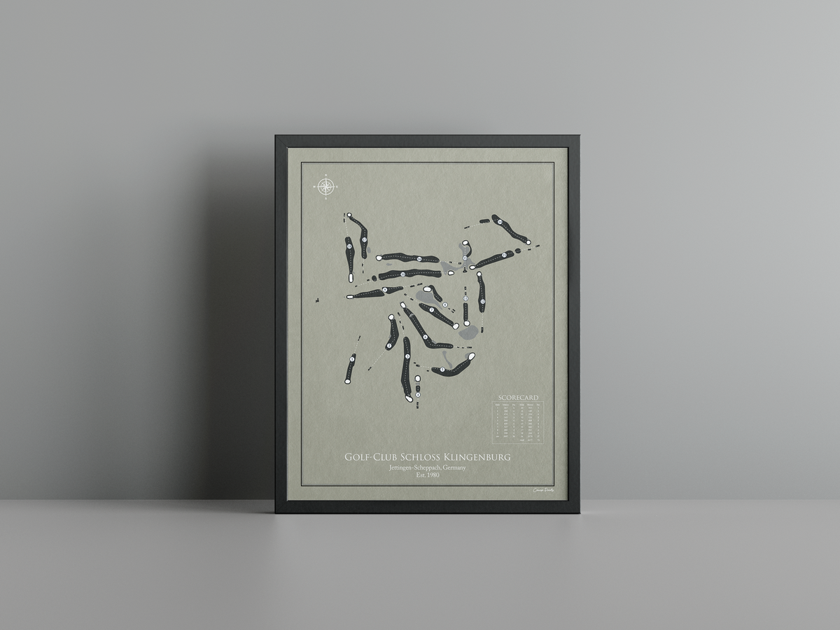 Golf-Club Schloss Klingenburg golf course print, brown frame