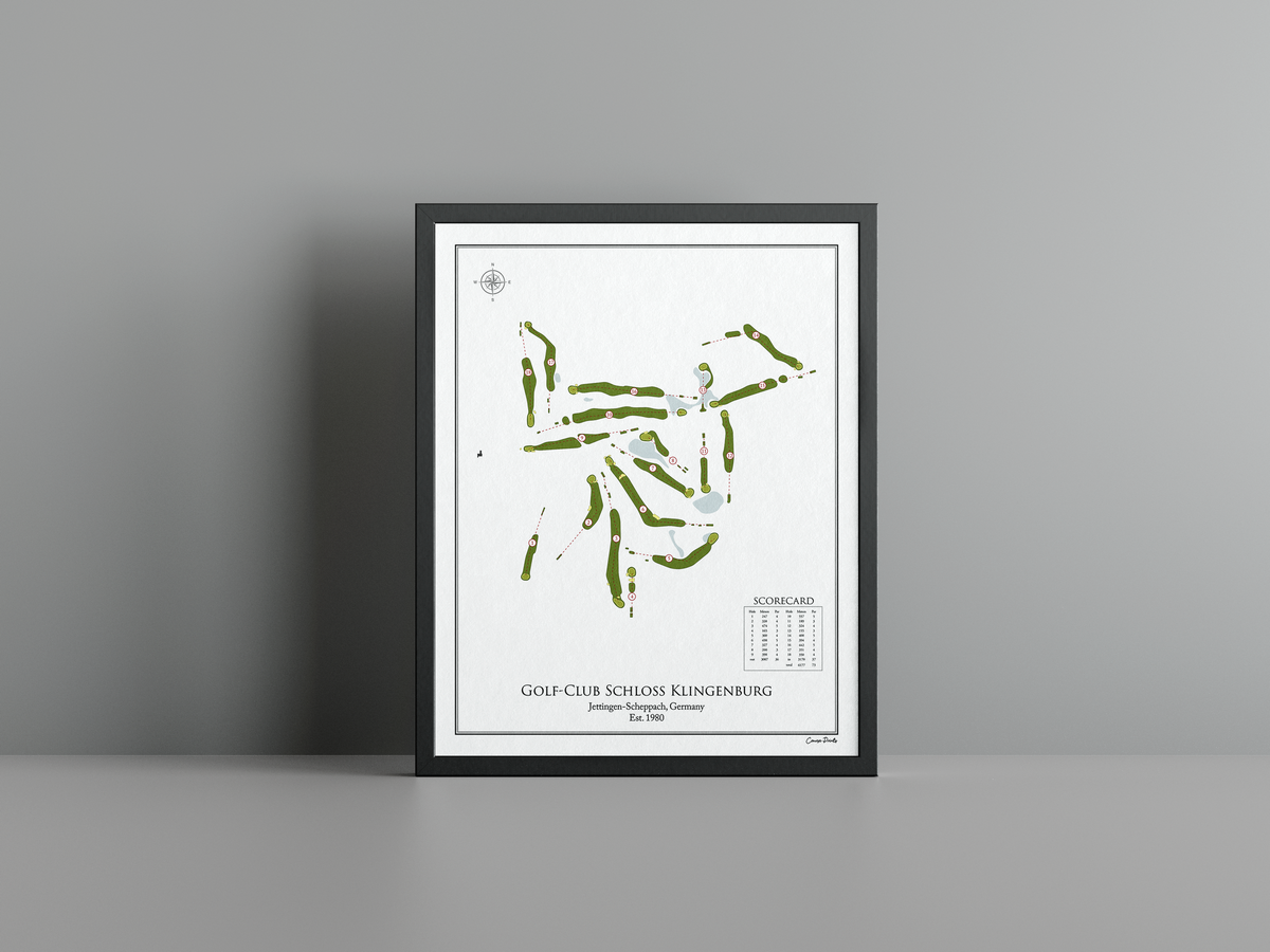 Golf-Club Schloss Klingenburg golf course print, white frame