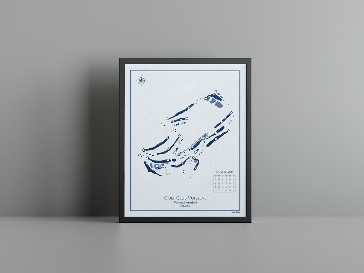 Golf Club Vuissens golf course print, blue frame