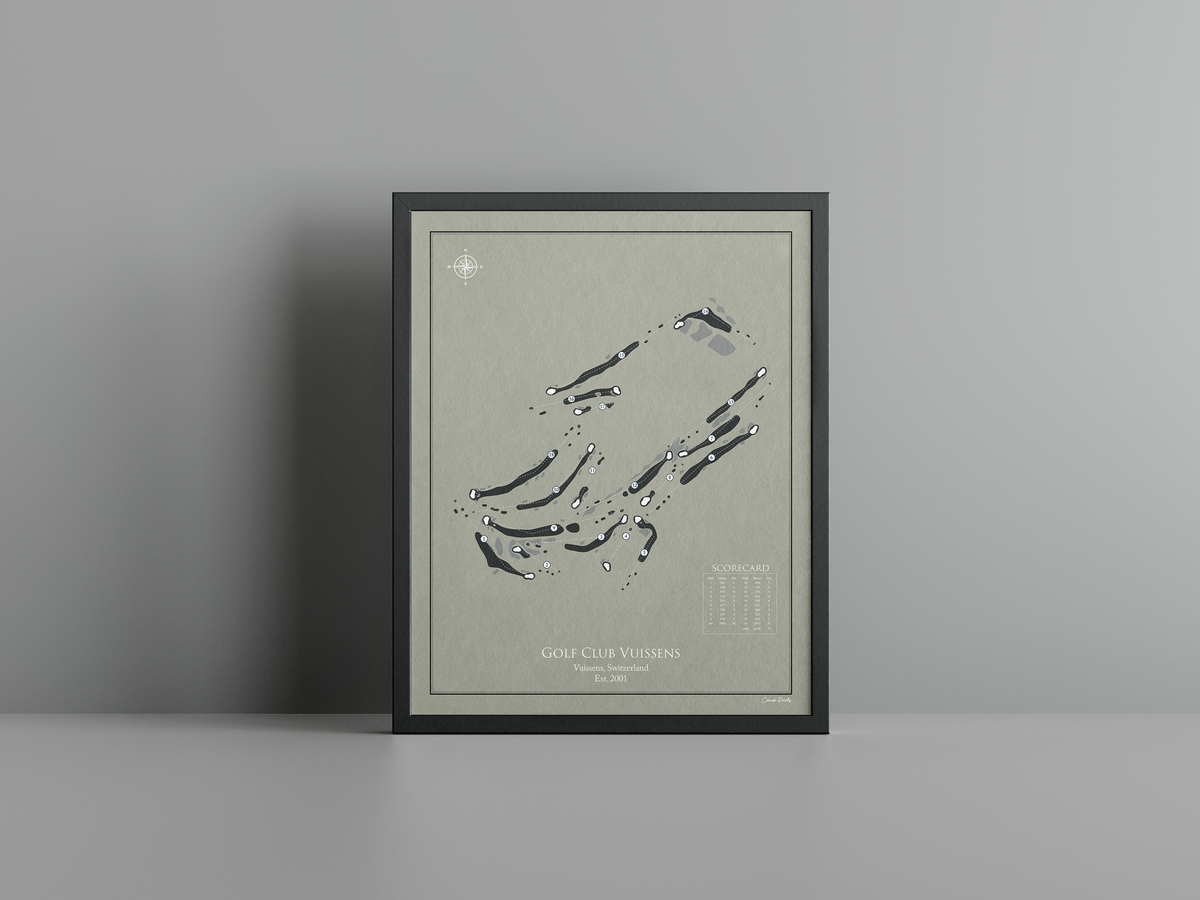 Golf Club Vuissens golf course print, brown frame