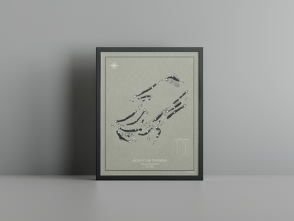 Golf Club Vuissens golf course print, brown frame