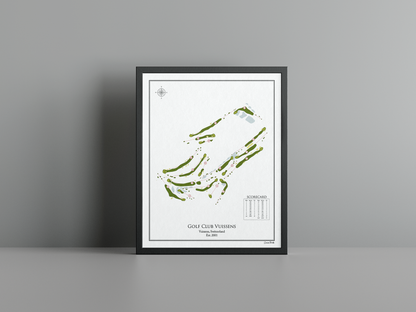 Golf Club Vuissens golf course print, white frame